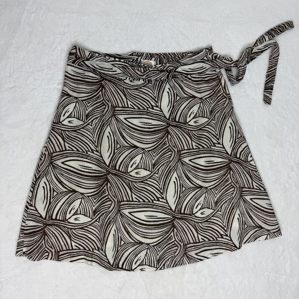 Talbots Skirt Womens 18 Brown Linen Wrap Knee Length Geometric Print Lined